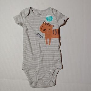 Carters Boys NEW w/Tags Gray & White Striped "Roar" One Piece - sz. 3 - 6 months